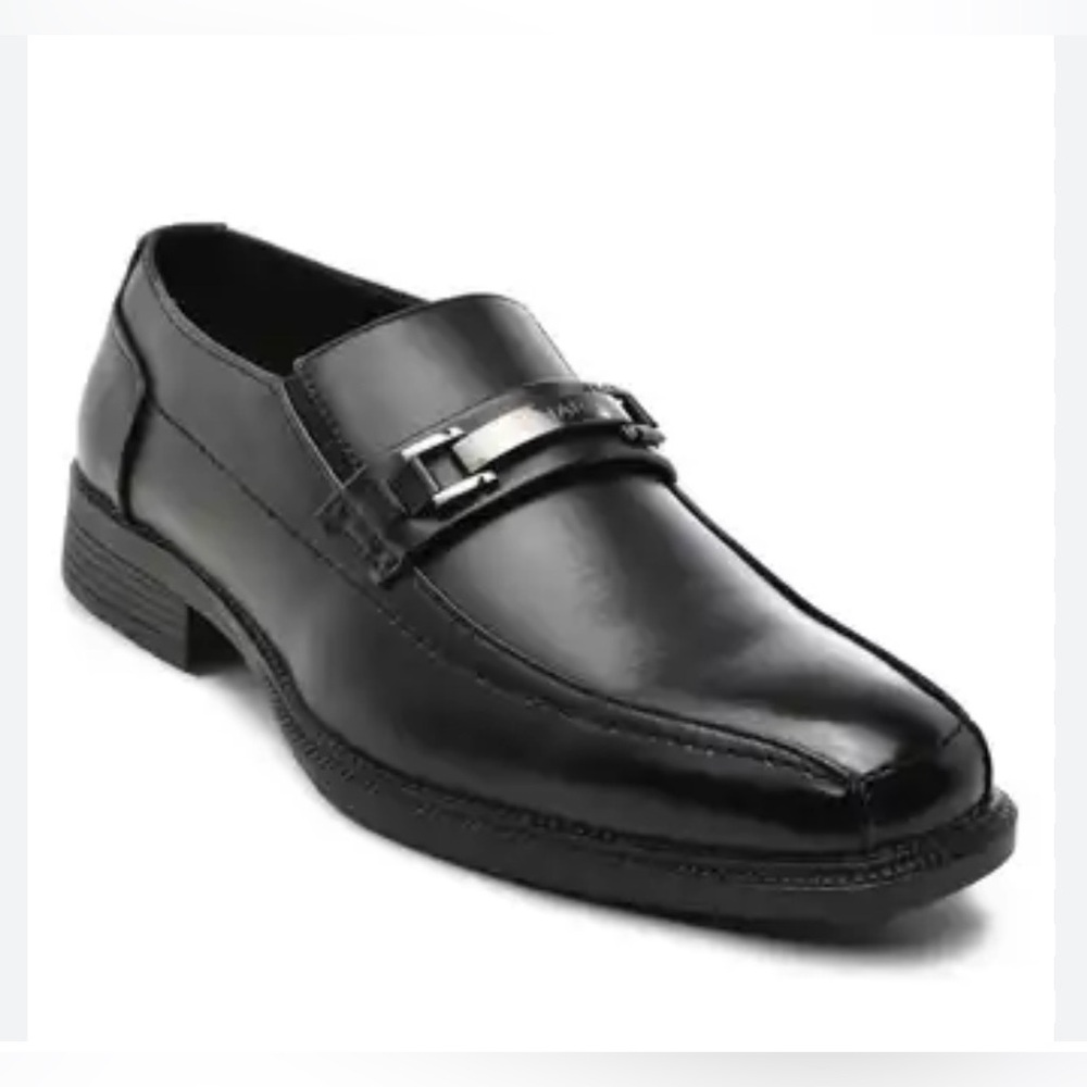 Tahari - Boys Haskell black faux leather slip on loafers metal detail shoes SZ 1